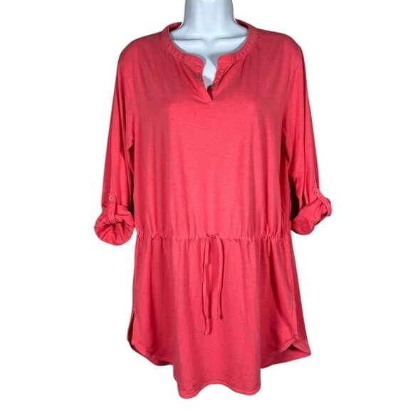 Coolibar T-Shirt Dress M UPF 50+ Roll Tab Sleeve Pink Beach Cover Up Hiking - Picture 1 of 12